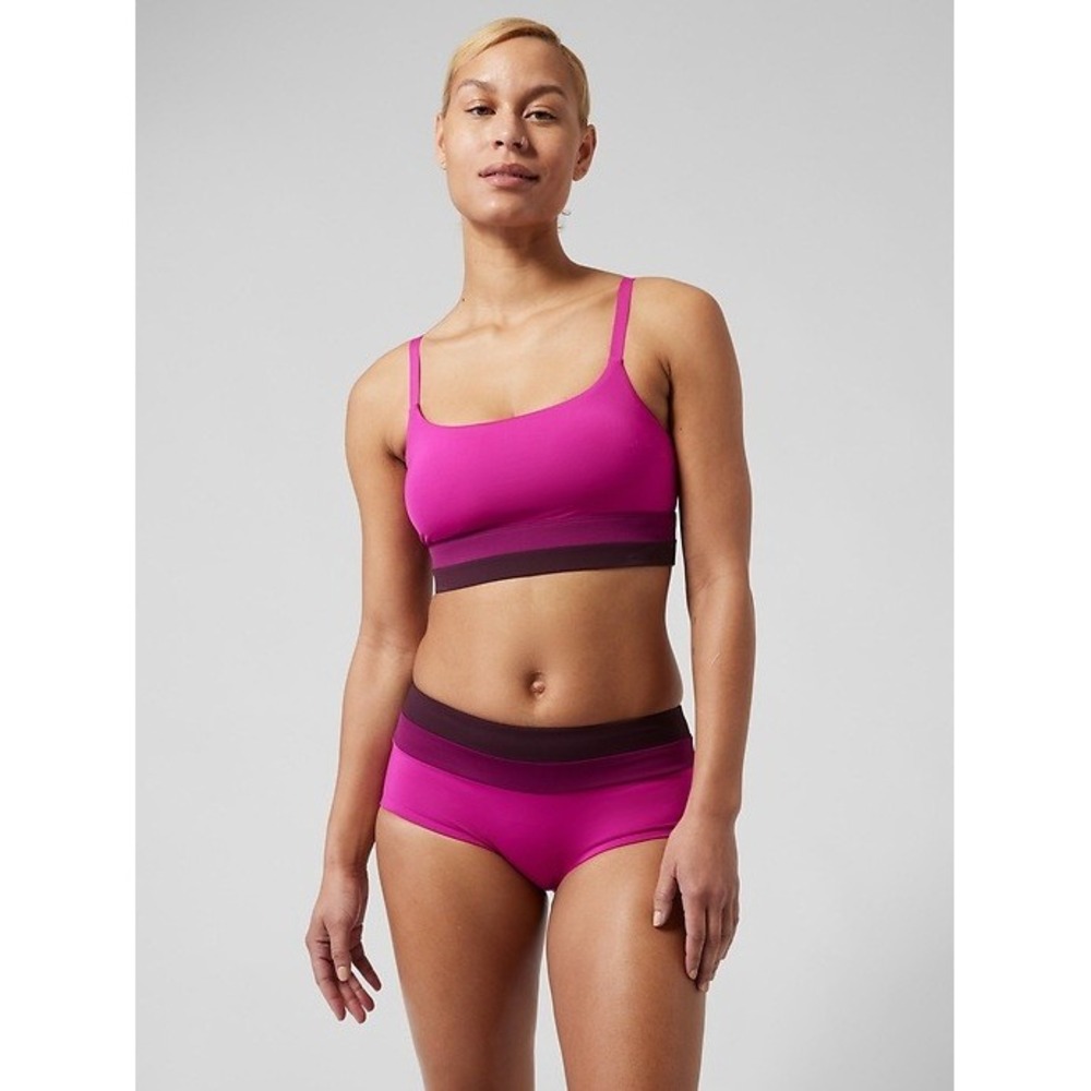 Athleta Coastline Bikini Top Womens XS Pink Purple Colorblock Swim Strappy‎ A-C
